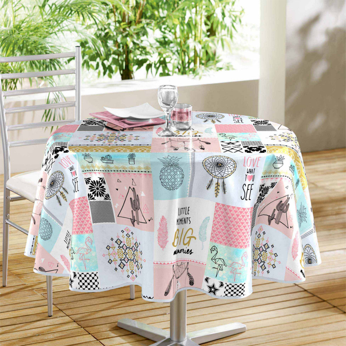 Optima - Rund voksduk med patchwork, Ø 155 cm