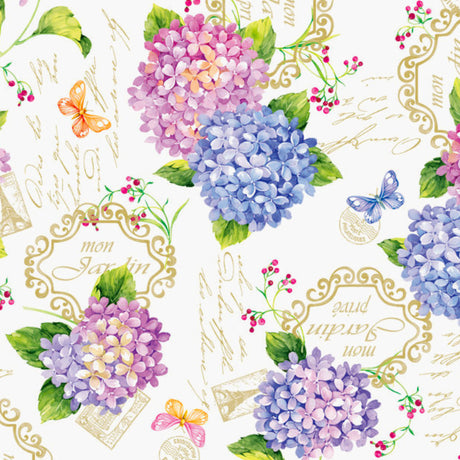 Ortensie – voksduk med hortensia, 140 cm bred