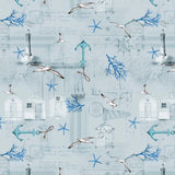 Under Himmelen – Over havet – lys grå/blå voksduk med maritime motiver