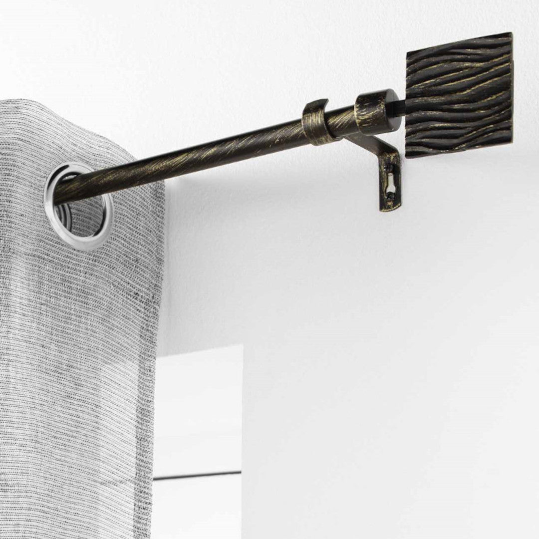 Patina Tempo Svart/Gull – Justerbar gardinstang 120–210 cm