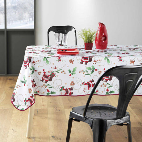 Pere Noel Hvit 150 x 240 cm, rektangulær juleduk med flekkavvisende behandling, dekket bord