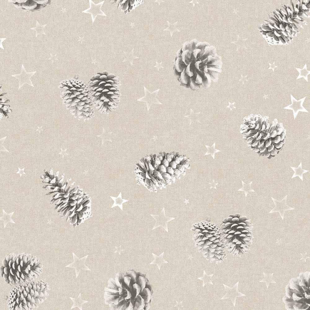 Pinas Grå – Juleakrylduk med kongler på naturfarget bunn