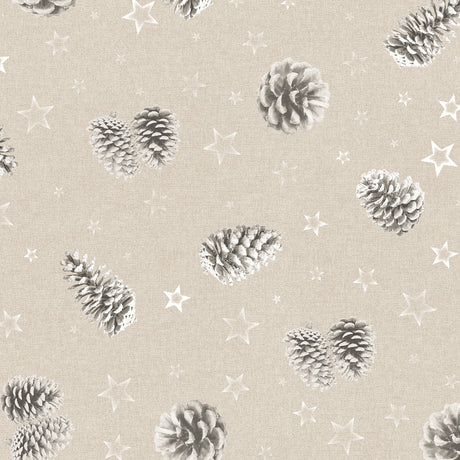 Pinas Grå – Juleakrylduk med kongler på naturfarget bunn