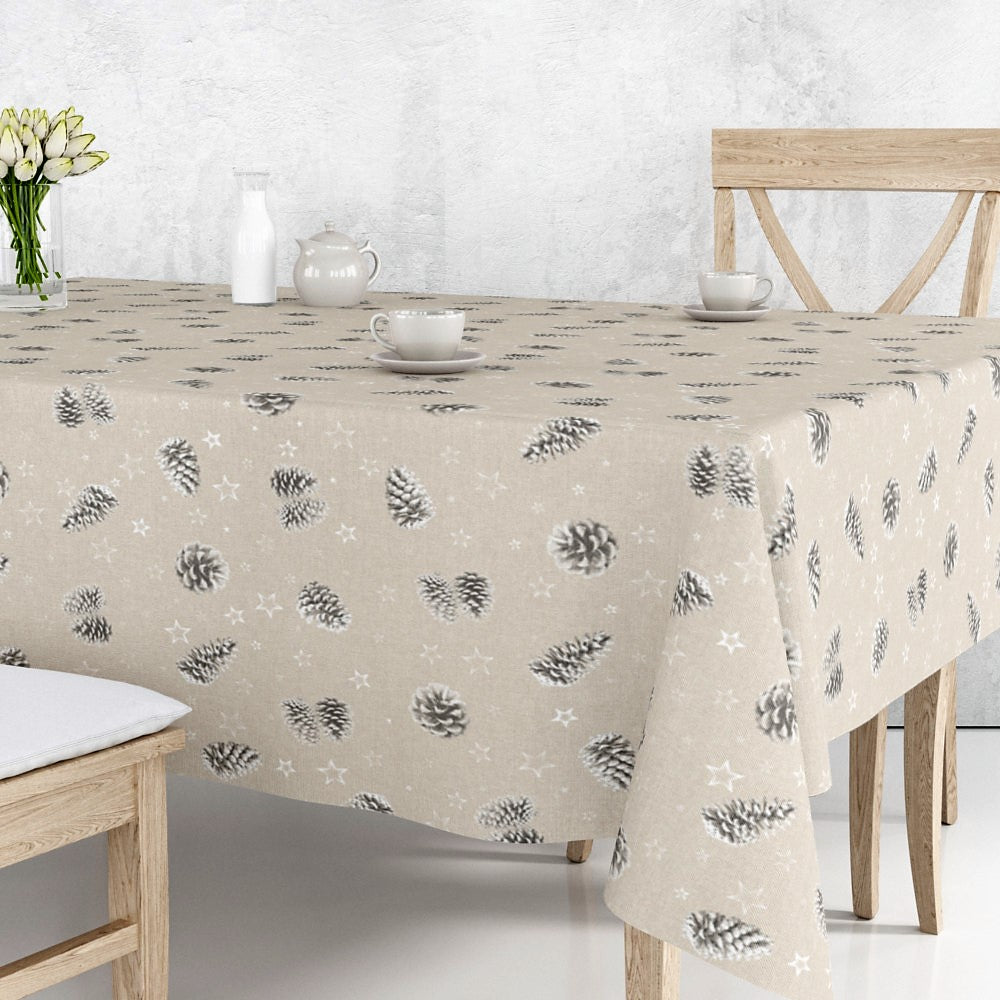 Pinas Grå – Juleakrylduk med kongler på naturfarget bunn