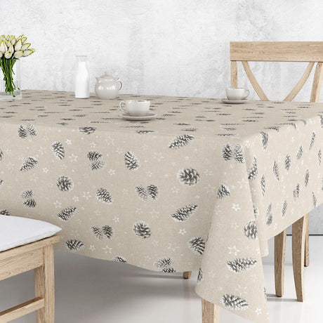 Pinas Grå – Juleakrylduk med kongler på naturfarget bunn