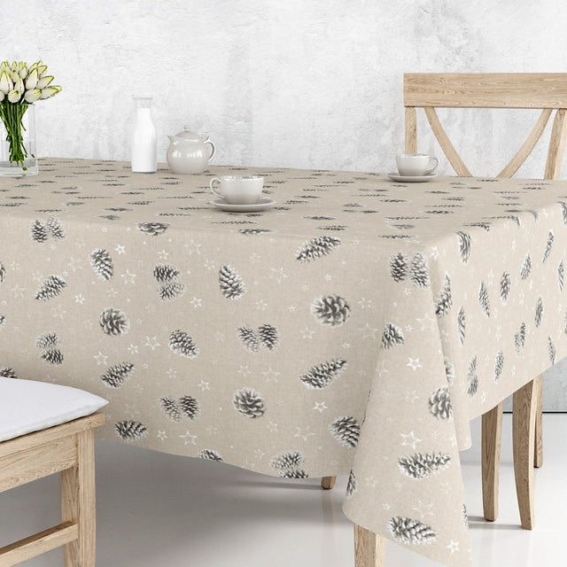 Pinas Grå – Juleakrylduk med kongler på naturfarget bunn