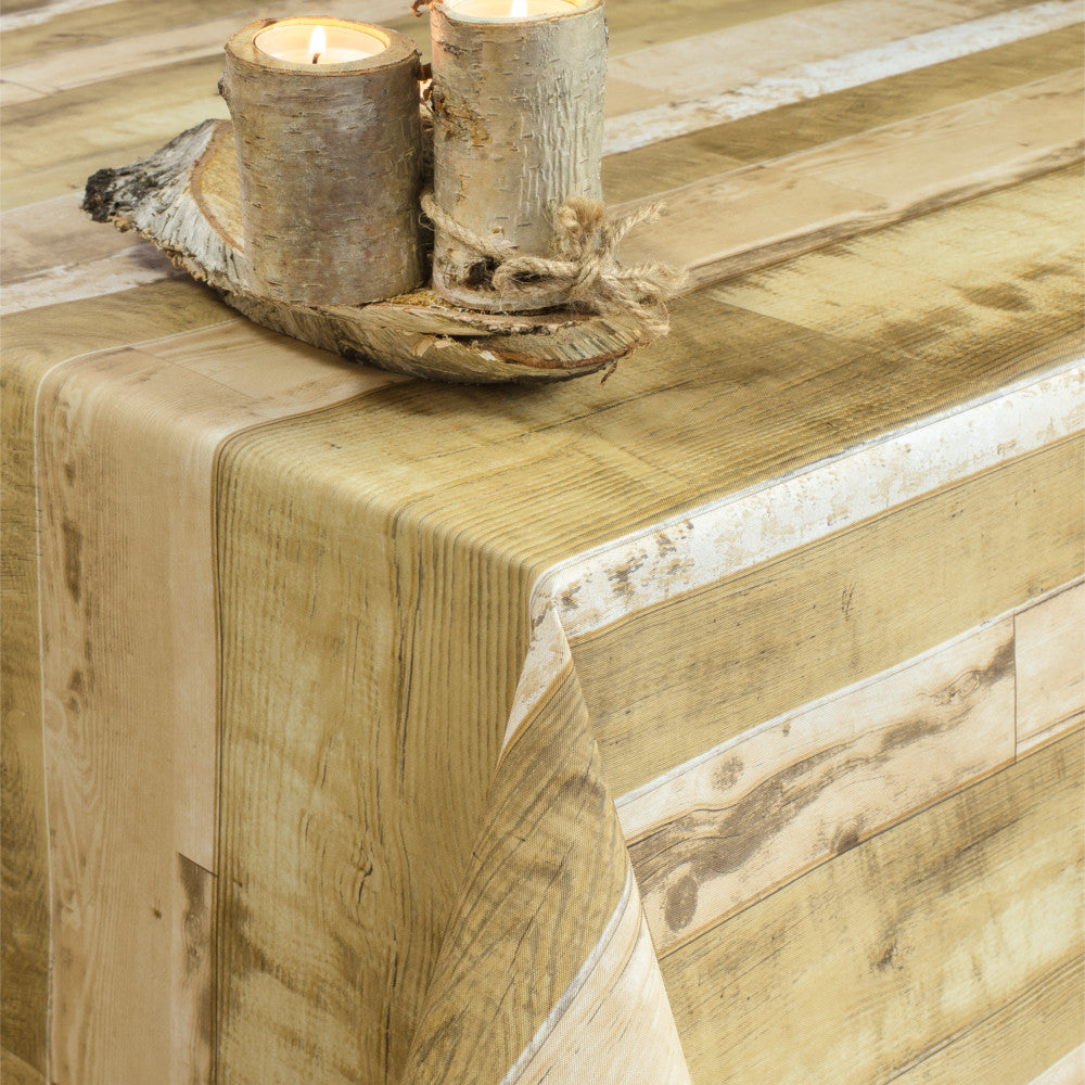 Planker Beige – Rund voksduk med strikk