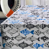 Poussin, akrylduk med fiskemotiv, 140 cm bred