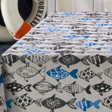 Poussin, akrylduk med fiskemotiv, 180 cm bred