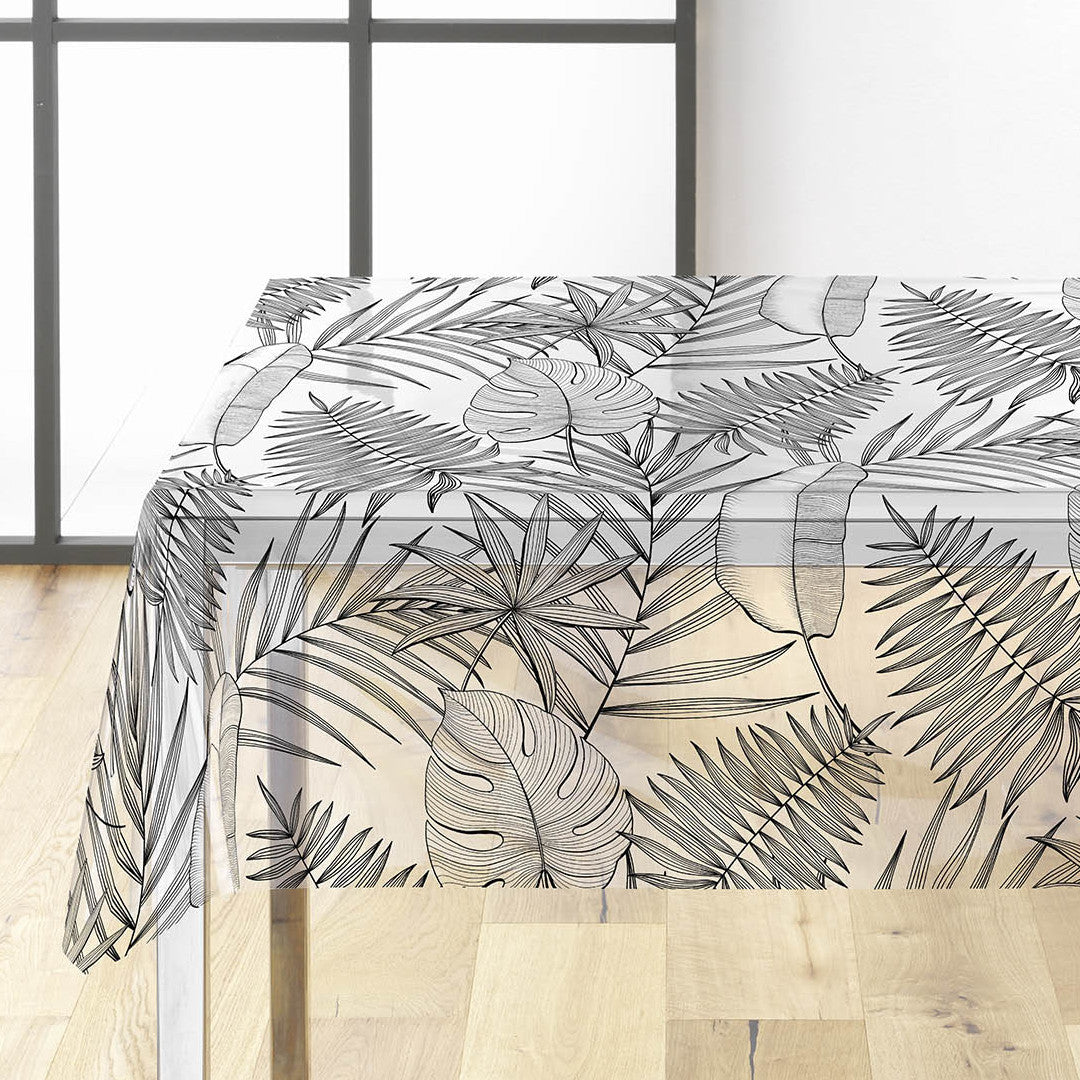 Puebla – Gjennomsiktig voksduk med svarte/grå konturblader, hjørne