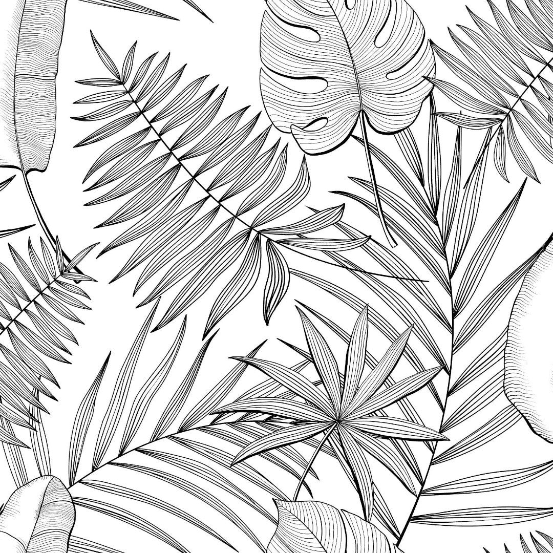 Puebla – Gjennomsiktig voksduk med svarte/grå konturblader, mønster