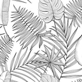 Puebla – Gjennomsiktig voksduk med svarte/grå konturblader, mønster