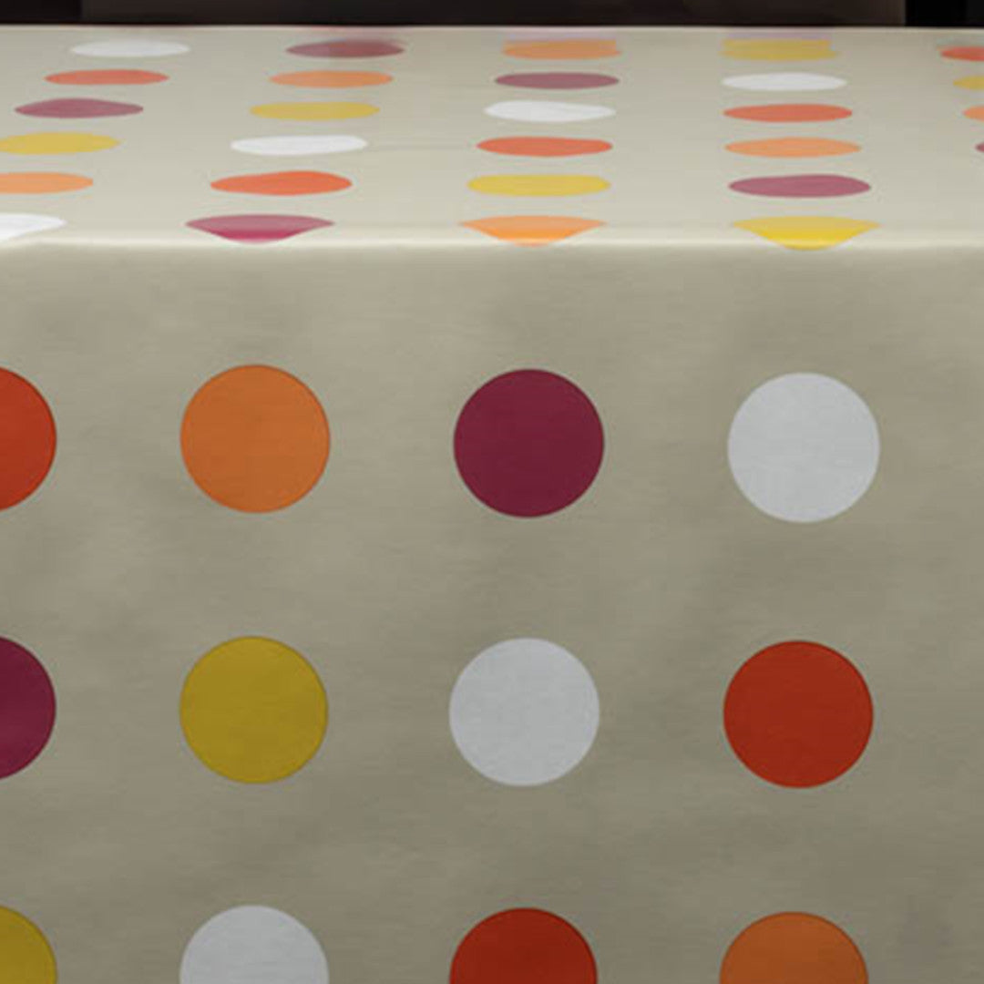 Retro Pop Dots – Voksduk med fargede prikker nærbilde