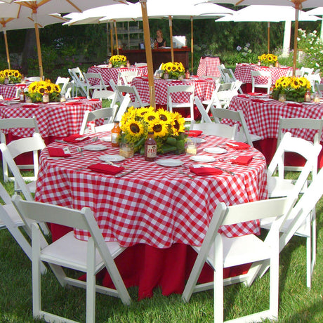 Rund rød og hvit rutet akrylduk - Ø 200 cm