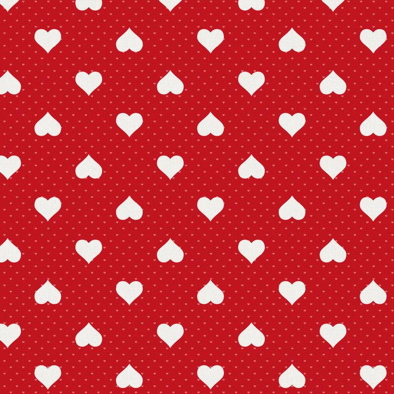 Romance, rød voksduk med hvite hjerter