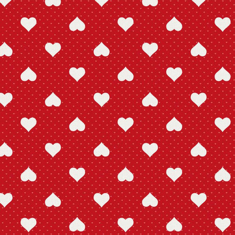 Romance, rød voksduk med hvite hjerter