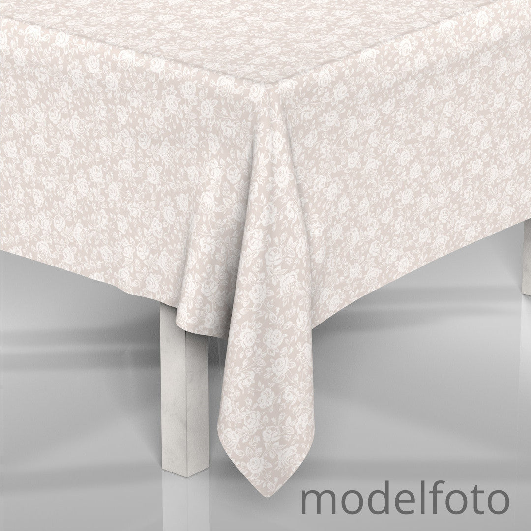 Rose Bianche – Akrylduk i hørlook med vakre hvite roser