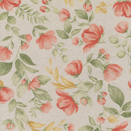 Roselia – Akrylduk i hørlook med romantiske blomster