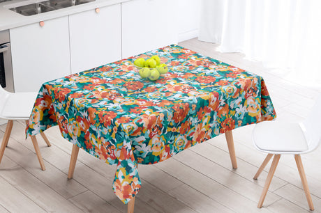 Rosemary Terracotta - Akrylduk med flotte fargerike blomster - 155 cm bred