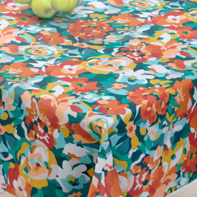 Rosemary Terracotta - Akrylduk med flotte fargerike blomster - 155 cm bred