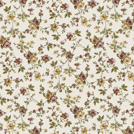 Rosenfryd gyllen – hvit voksduk med blomster i gyldne farger