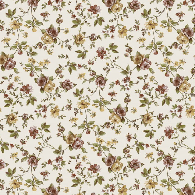 Rosenfryd gyllen – hvit voksduk med blomster i gyldne farger