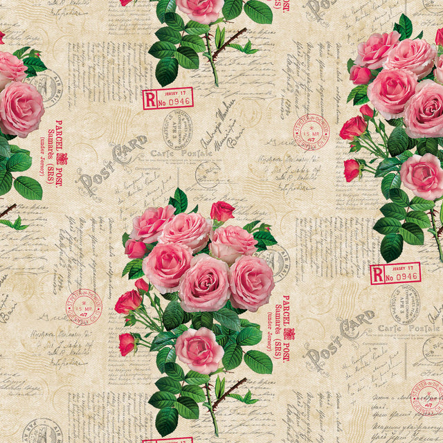 Roser og romantikk krem – romantisk voksduk med lyserosa roser