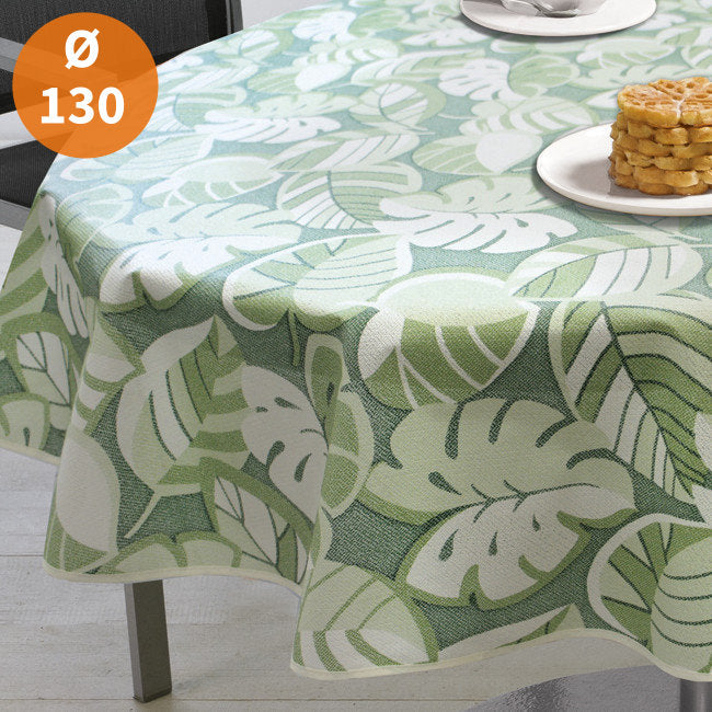 Tropical Leaves Green Ø 130 cm – Rund sommerduk til hagebordet