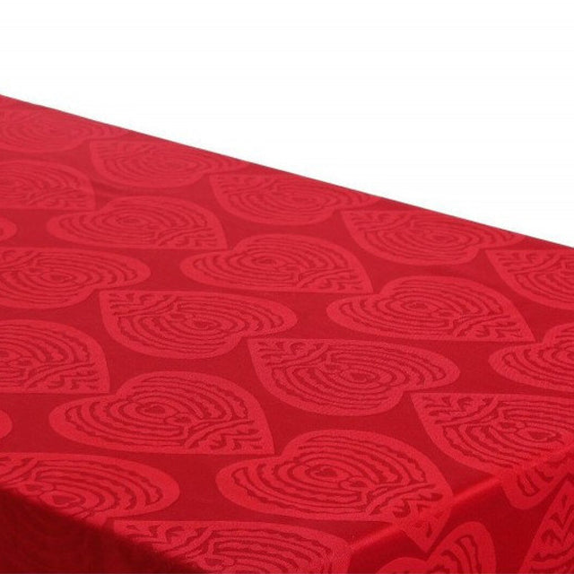Rund damaskduk til jul – Damask Hearts rød, Ø 300 cm