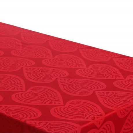 Rund damaskduk til jul – Damask Hearts rød, Ø 300 cm