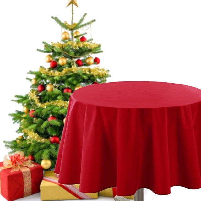 Rund juleduk – ensfarget rød, Ø 180 cm