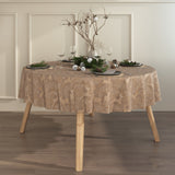 Rund sandfarget Juleduk Golden Reindeers med dekorative reinsdyr i gull