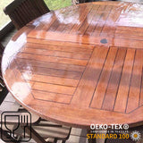 Til hagebord – rund gjennomsiktig voksduk med strikk