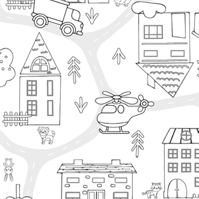 Rundt i Byen – hvit voksduk som kan fargelegges