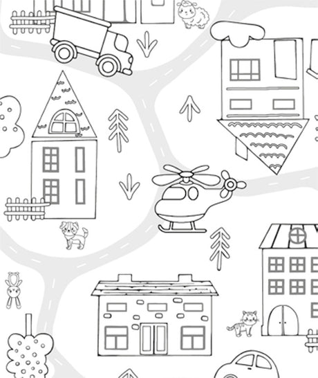 Rundt i Byen – hvit voksduk som kan fargelegges