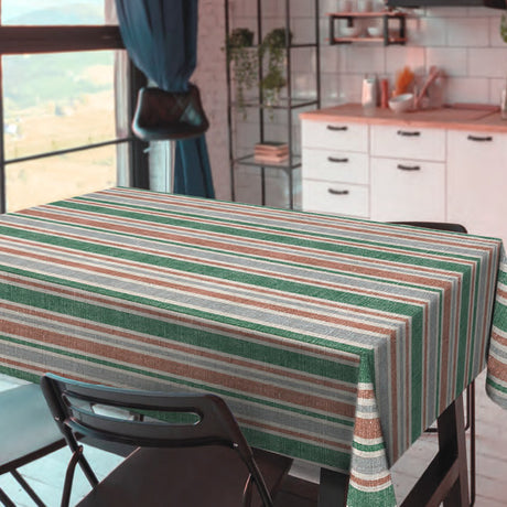 Rustic Stripes – Voksduk med rustikke striper i grønt og natur
