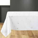 Sapin 150 x 300 cm, hvit juleduk med sølvtrykk på bord