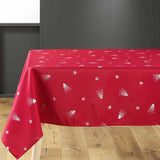 Sapin 240 cm, rød juleduk med sølvtrykk på bord