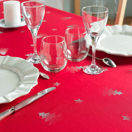 Dekket julebord med Sapin rød juleduk 240 cm