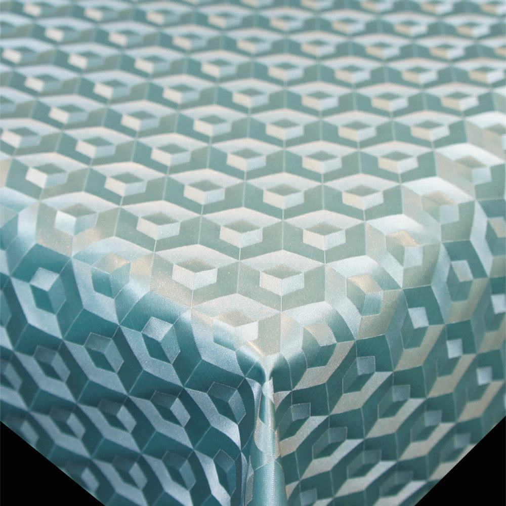 Scala 3D Cube Turquoise – Rund voksduk Ø 140 med kantsøm