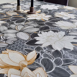 Lotus Sort - Akrylduk med flotte blader - 135 cm bred