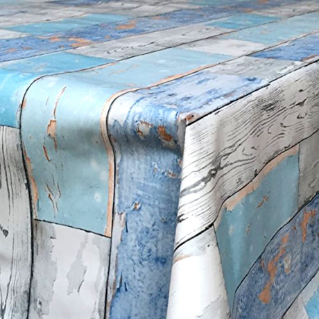 Scrap Wood, voksduk med trelook, blå/grå