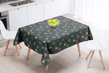 Shandong Petrol - Vakre blader på mørk bakgrunn - 155 cm bred