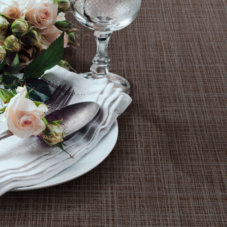 Sharon ensfarget voksduk med flott sølvstruktur, 140 cm – Kastanje