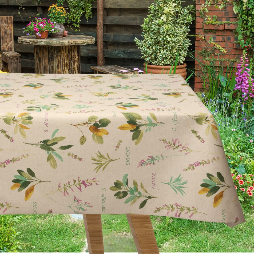 Sinfony di Salvia – Akrylduk i hørlook med salvieblader