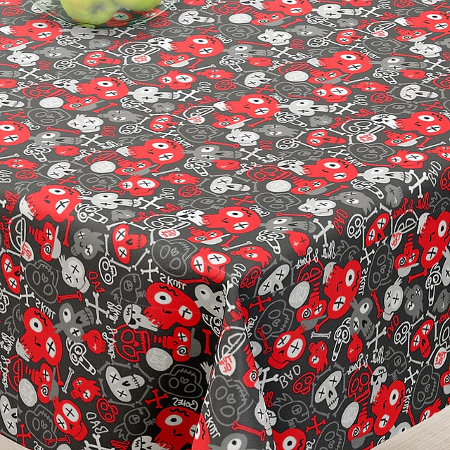 Skull Rød - Akrylduk med små hodeskaller - 155 cm bred