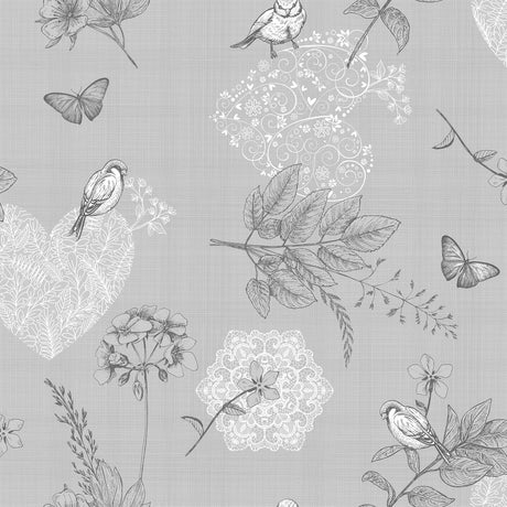 Småfugler i hagen - Grå voksduk med finker