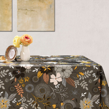 Vakkert blomsterflor - Voksduk med blomster på mørk bunn