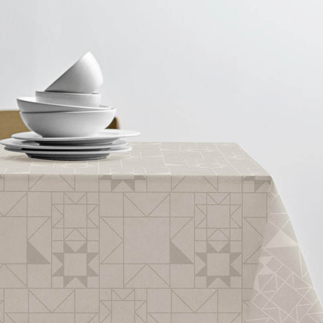 Södahl Star Damask juleduk Beige på bord, perfekt til juledekk 140x320