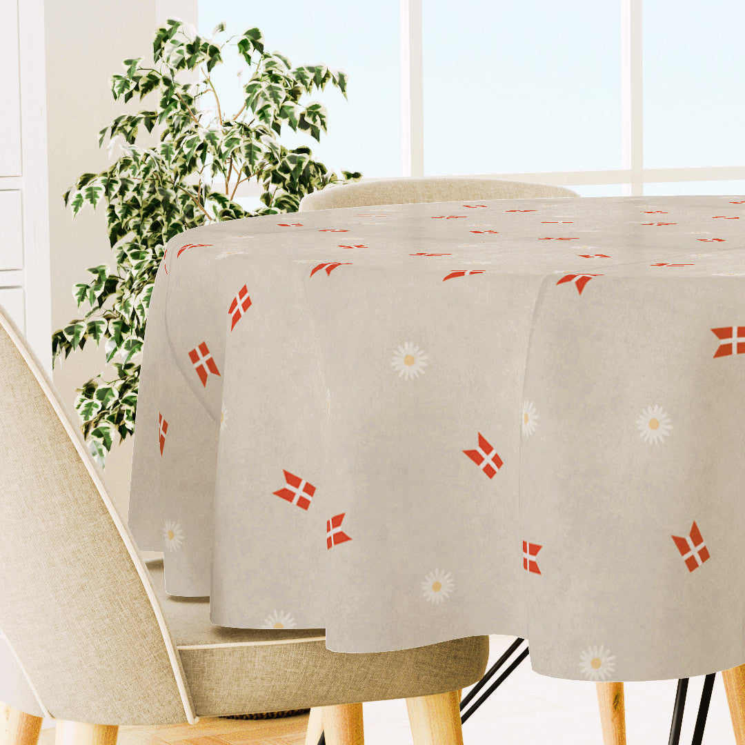 Södahl Tillykke, rund akrylduk med Dannebrog og prestekrager